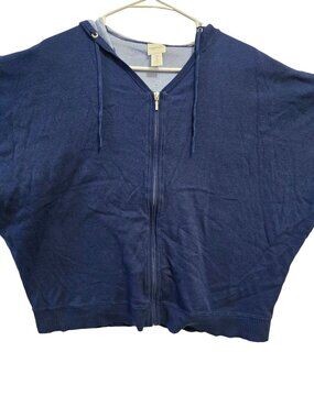 Zenergy By Chicos Hooded Navy Blue Zip-Up Poncho Sweater Womens Size 2